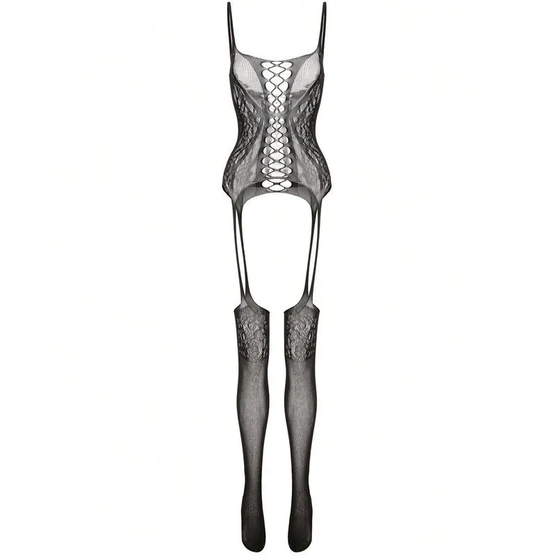 Sexy Lingerie Lace Jacquard Teddy with Strap Fishnet Bodystockings